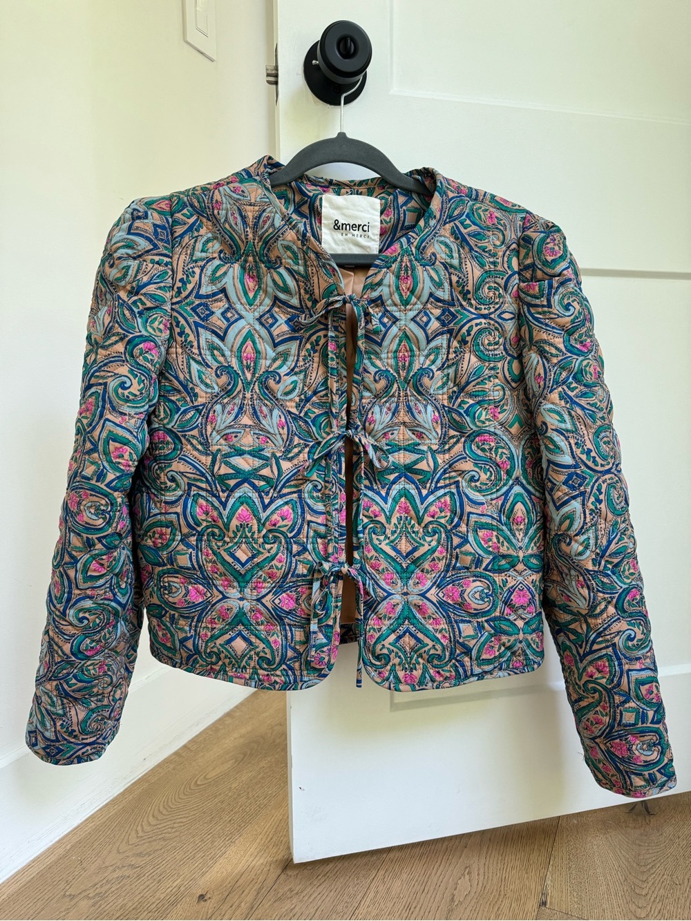 Multicolor Quilted Patterned Jacket - Teal & Pink